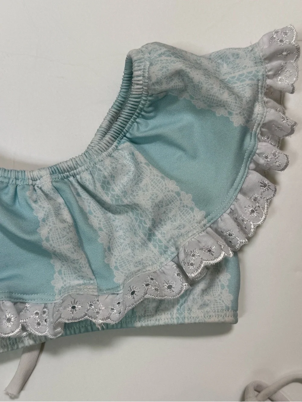 Well Dressed Wolf 2T Bikini Set Robin Egg Blue & Antique White Trim & Ties Girls
